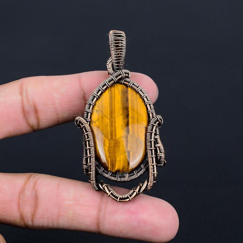 Драгоценный камень тигровый глаз, чистая медная проволока, обернутая ювелирными изделиями ручной работы