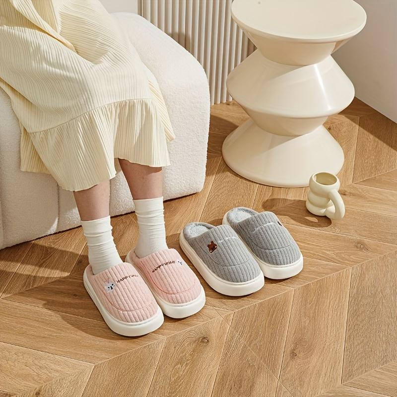 Теплые Пушистые Тапочки Удобные Однотонные Домашние Теплые Тапочки Нескользящая Плюшевая Комнатная Обувь с Мягкой Подошвой из ЭВА