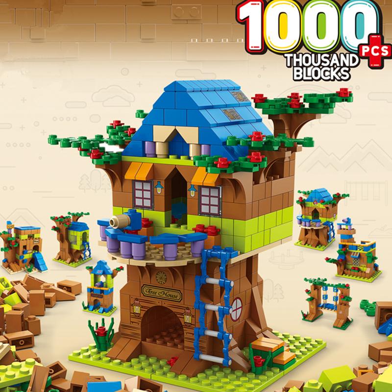 6в1 НОВЫЙ Домик на дереве TreeHouse Замок для девочек Комната Лазание Горка Классическая модель Наборы строительных блоков Кирпичики Игрушка Город
