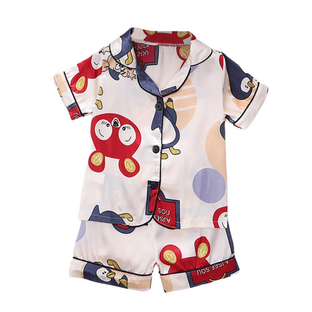 Шелковые пижамы Santin для мальчиков, одежда для сна с кавайным принтом для девочек, пижамный комплект, пижамный комплект, детская домашняя одежда для От 1 до 6 лет