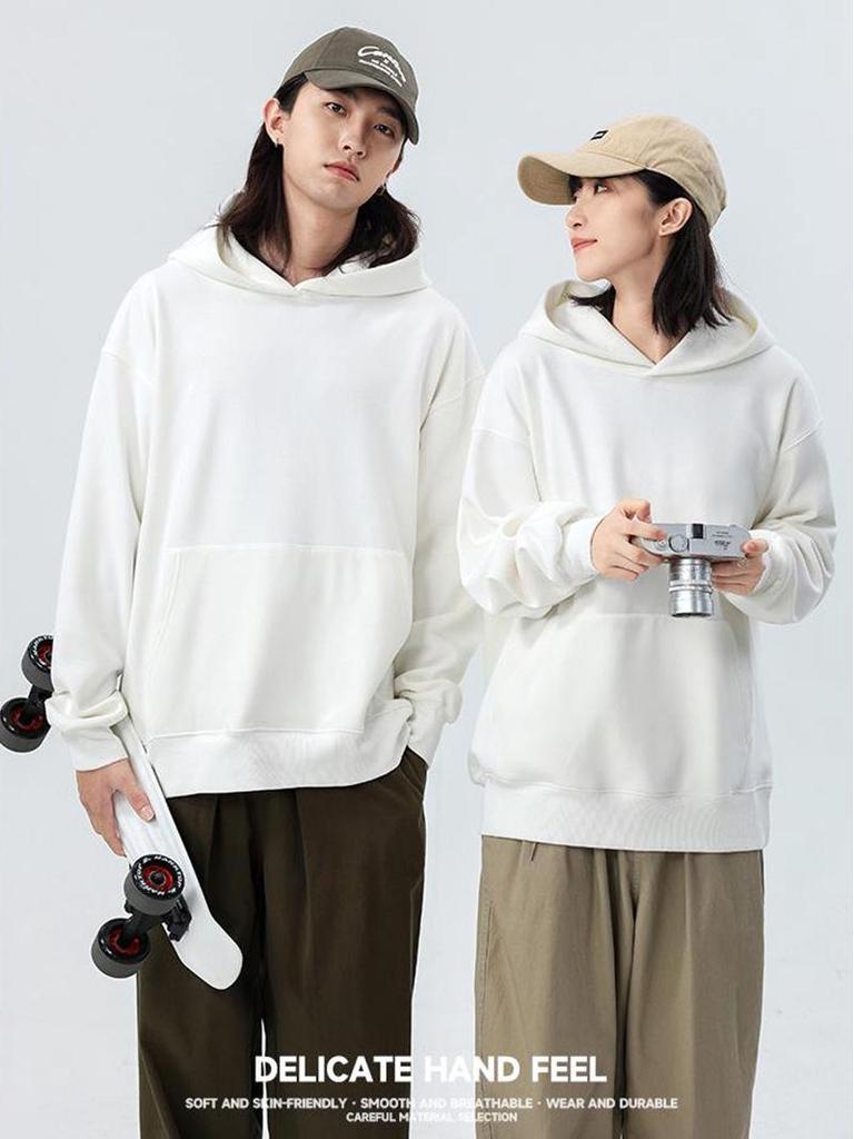 Худи флисовое с приспущенным плечом 500 г с карманами – Толстовка толстая, свободного кроя для пар