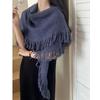 Korean-Inspired Tassel Triangle Shawl: Women's Autumn/Winter Solid Color, Versatile, Cozy Scarf.