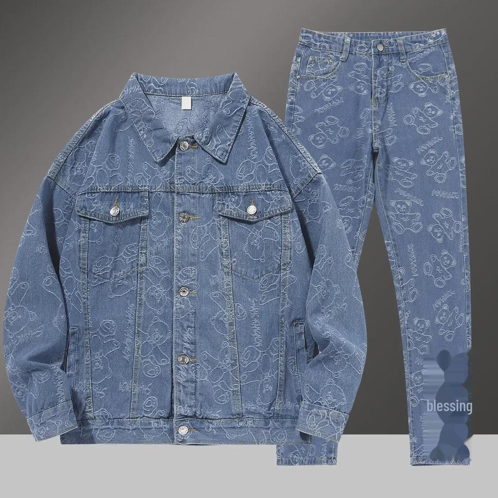 Men's Slim Korean Style Denim Jacket and Pants Set - Trendy Spring/Autumn Student Fashion