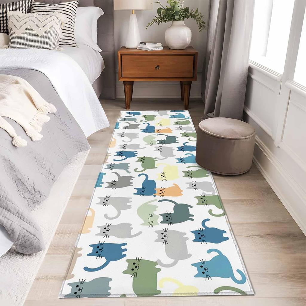 Коврики-дорожки с мультяшными кошками, милый узор с животными, впитывающие, нескользящие коврики, современный декор для прихожей, кухни, спальни, длинный ковер