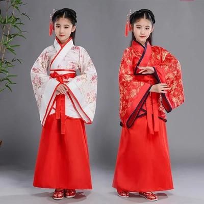 Китайский народный танец Новогодняя одежда Традиционный ханьфу для девочек Детское платье с драконом Древний сценический карнавальный костюм Одежда Юбка