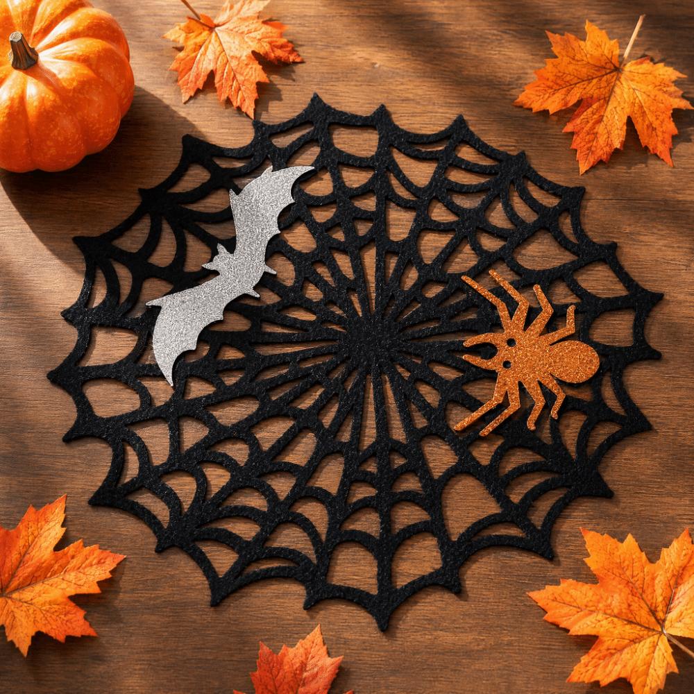 Waterproof Halloween Spider Web Placemat Hollow Out Felt Cup Mat Modern Spider Web Coaster Party