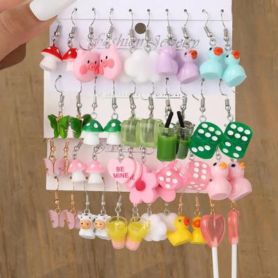 Набор сережек-крючков с рисунком бабочки и сердца для женщин, разноцветные серьги-капли из смолы с уткой, аксессуары для пирсинга, ювелирные изделия