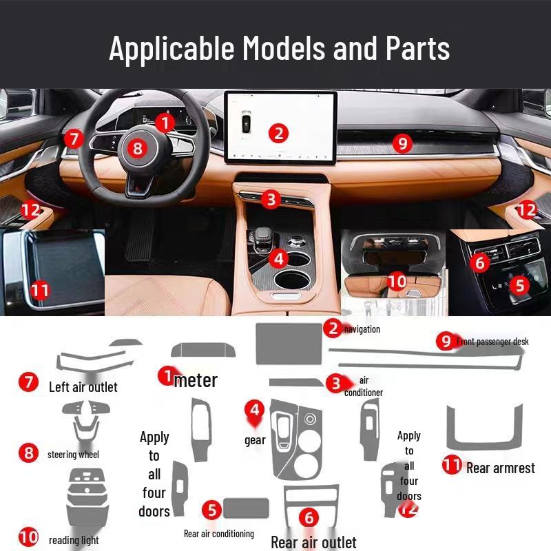 Zeekr 001 Smoked Headlight Film, Transparent Interior & Taillight Film, TPU Dashboard Screen Protector, Wear-Resistant