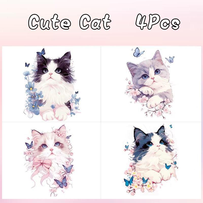 4 шт./лот бабочка милый кот временные татуировки наклейки цветные водонепроницаемые ангел кот долговечные поддельные татуировки рука мультяшные татуировки наклейки