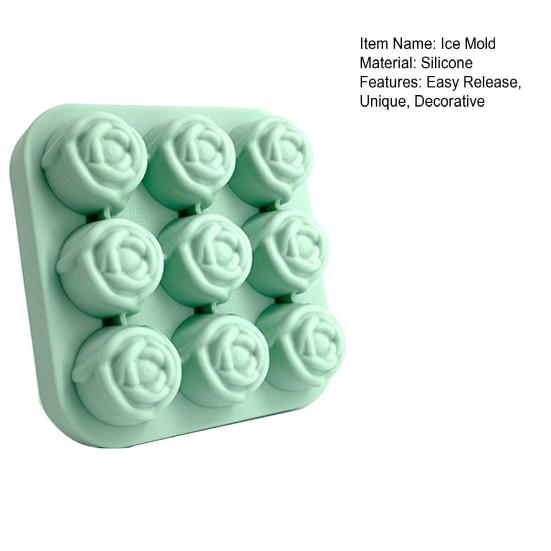 Силиконовая форма для кубиков льда в виде цветка розы, 9 ячеек, квадратная форма для шоколада, конфет, гибкая, антипригарная
