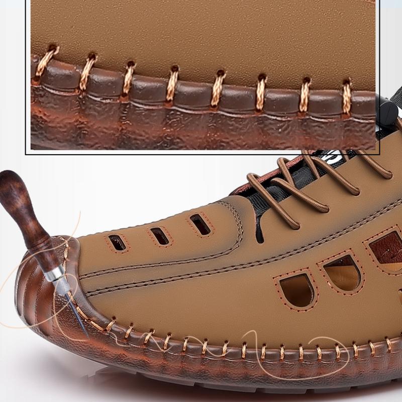 Мужские мягкие кожаные сандалии 2025 года, летние, мужские кожаные сандалии, дышащая, нескользящая подошва из коровьих сухожилий, повседневная кожаная обувь для отдыха на природе, пляжная обувь