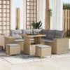 8-piece Garden Sofa Set with Beige Cushions Poly Rattan Acacia, 3-piece Garden Dining Set 3362002