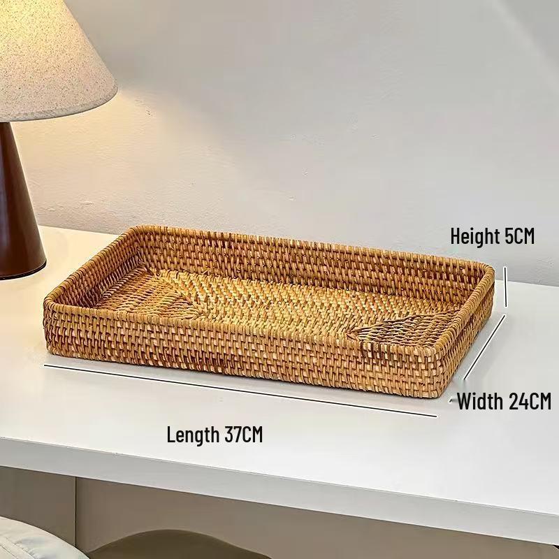 Hand-Woven Natural Rattan Storage Basket for Cosmetics and Desktop Organizing with a Retro High-End Feel