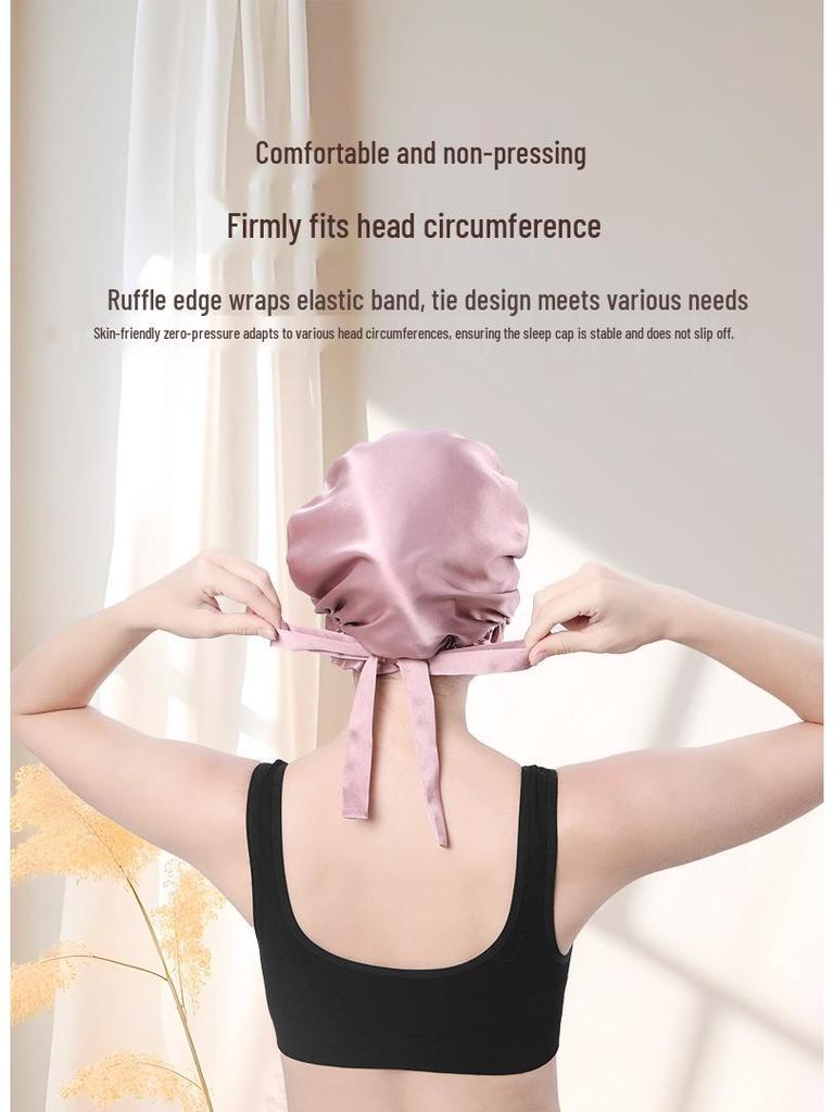 Double Layer Mulberry Silk Sleep Cap for Women - Hair Care & Postpartum Protection