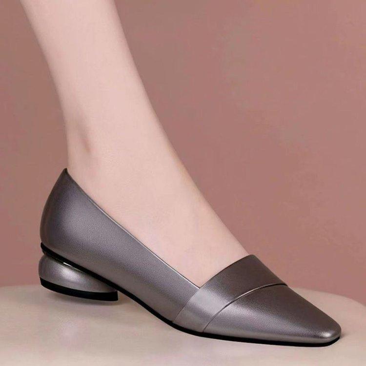 Premium Shallow Single Shoes Women's 2025 Autumn New Comfortable Soft Sole Thick Heel Work Leather Shoes Flat Women's Shoes