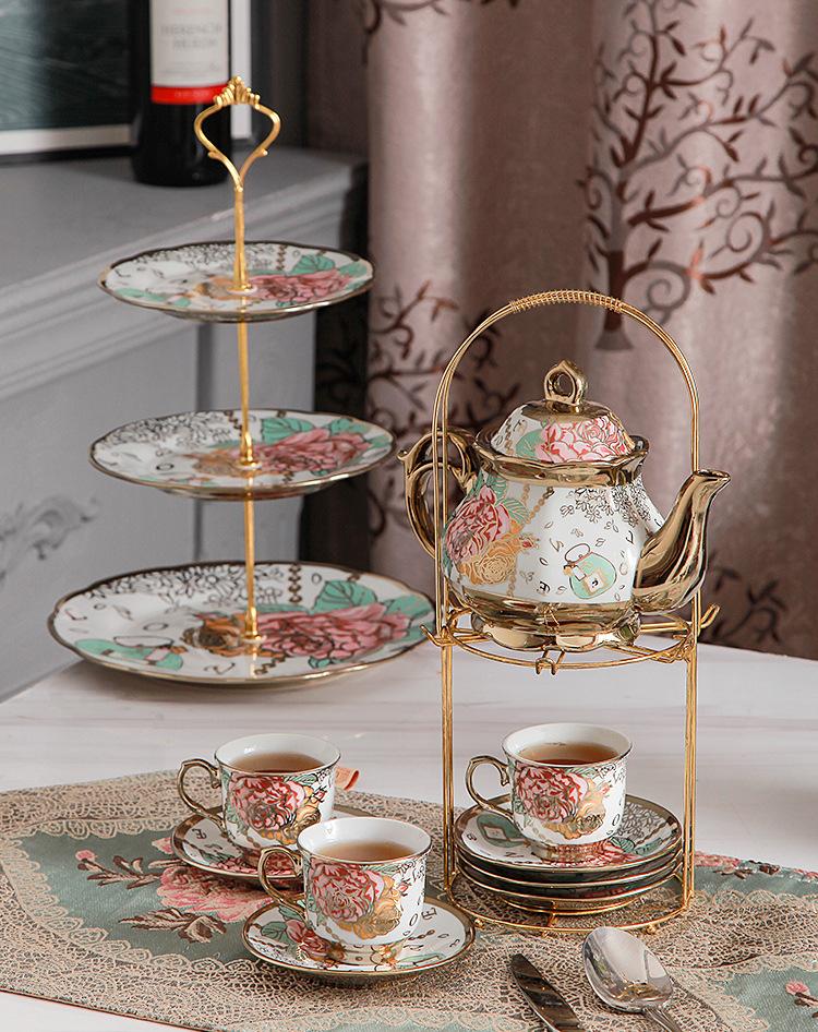 Европейский керамический кофейный набор с чашками и тарелками Английский послеобеденный чайный сервиз с гальваническим покрытием кофейных чашек и тарелок