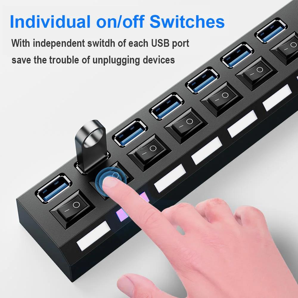 USB 2.0 Хаб Мульти USB Разветвитель Порты Хаб Использовать Адаптер Питания 4/ 7 Портов Множественный Расширитель Хаб с Переключателем Кабель 30СМ Для Дома