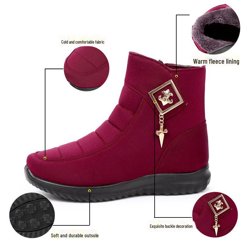 Женские водонепроницаемые зимние ботинки с бархатной подкладкой, нескользящие, теплая зимняя обувь для женщин среднего возраста.