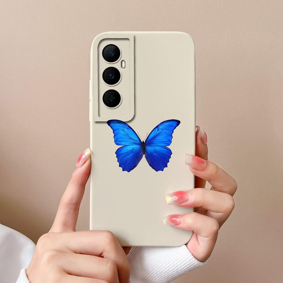 For Realme C65 4G Phone Case Butterfly Cat Ultra Thin Liquid Silicone Camera Protection Back Cover For Realme C 65 Funda Carcasa