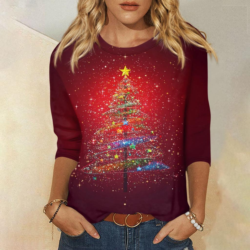 Рубашки с рукавом 3/4 для женщин, футболки с графическим принтом, блузки, повседневные базовые топы, пуловеры