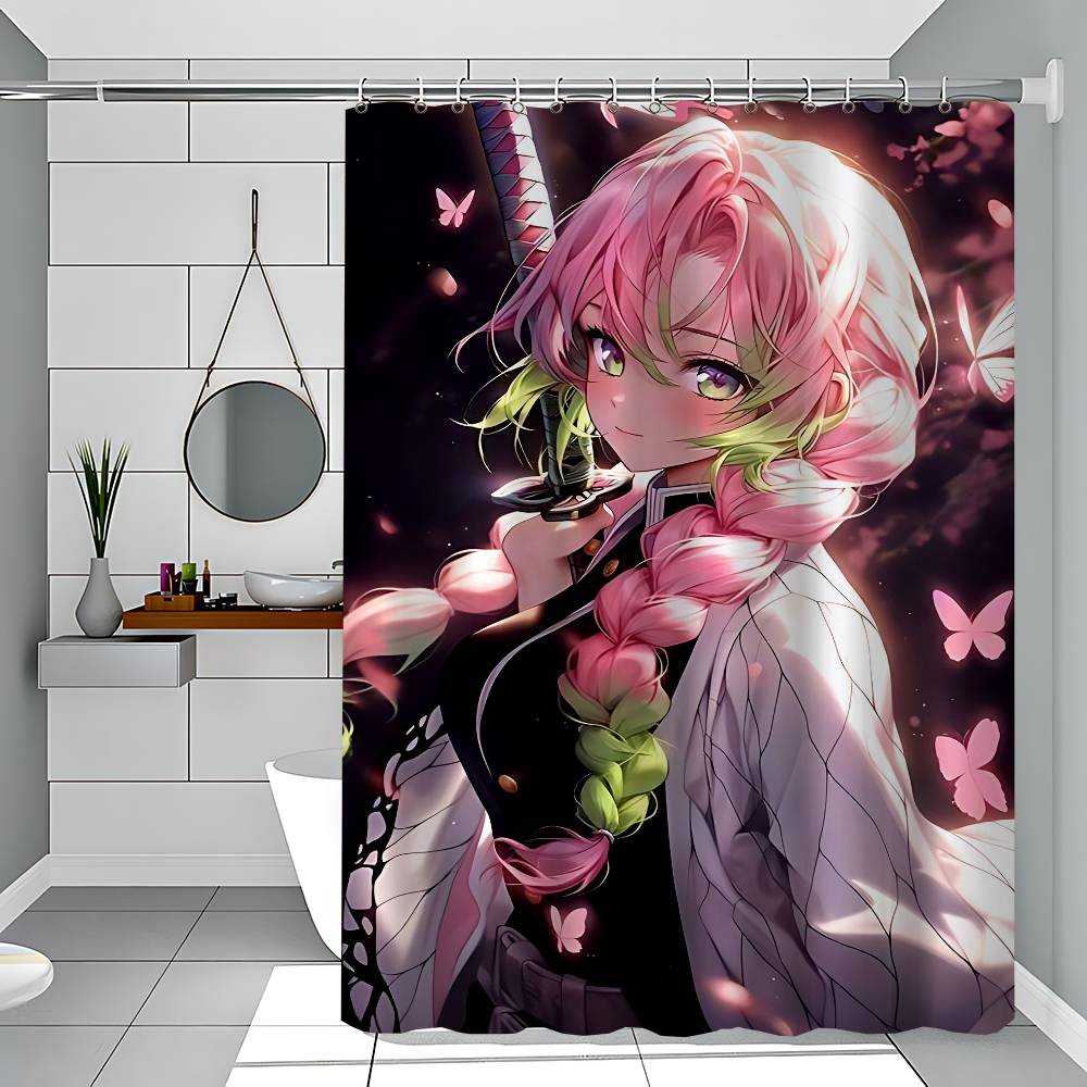 Mitsuri Kanroji Bathroom Shower Curtain Shielding Partition Shower Curtain Quick Dry Can Be Scrubable Light Opaque Bath