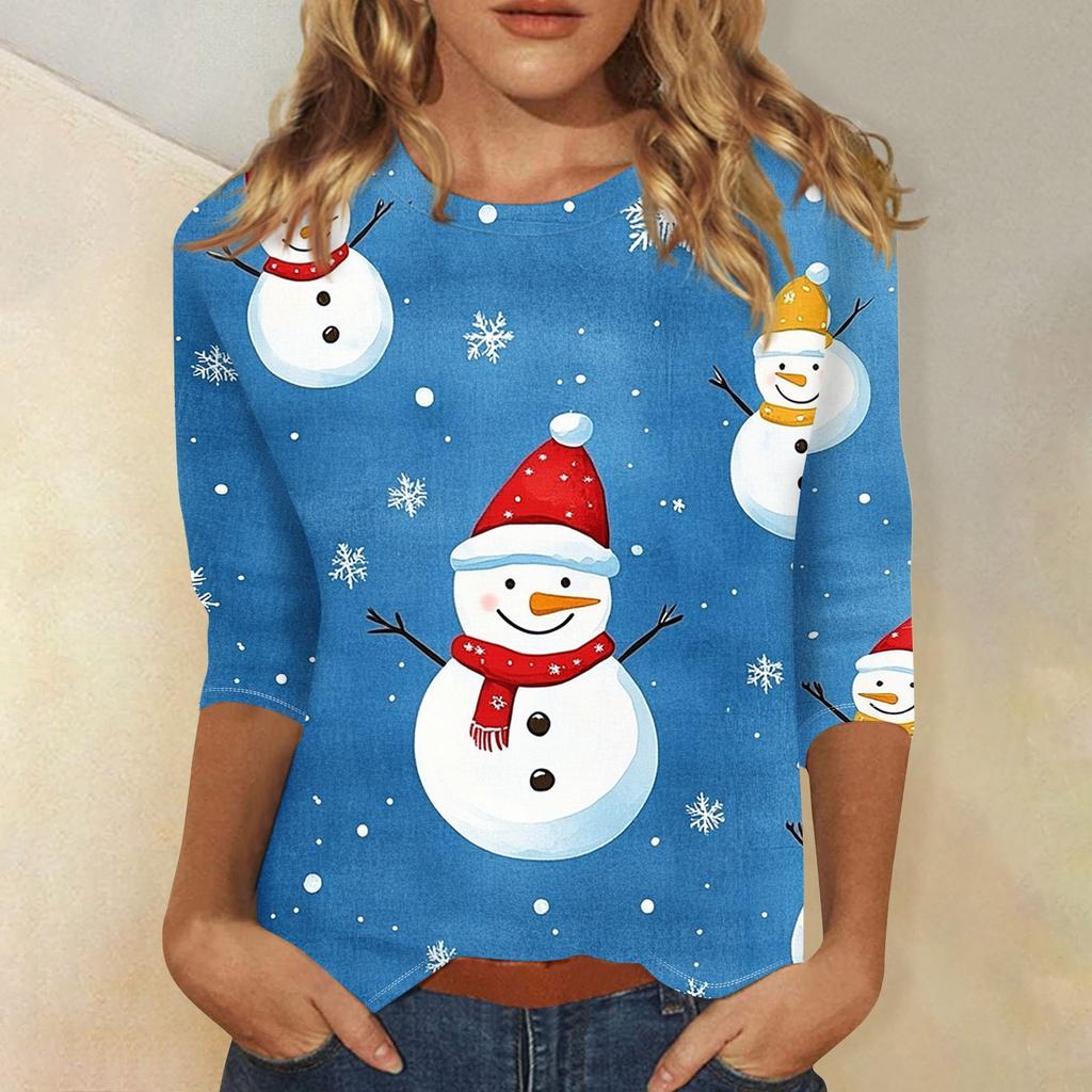 Рубашки с рукавом 3/4 для женщин, футболки с принтом, блузки, повседневные, больших размеров, базовые топы, пуловеры