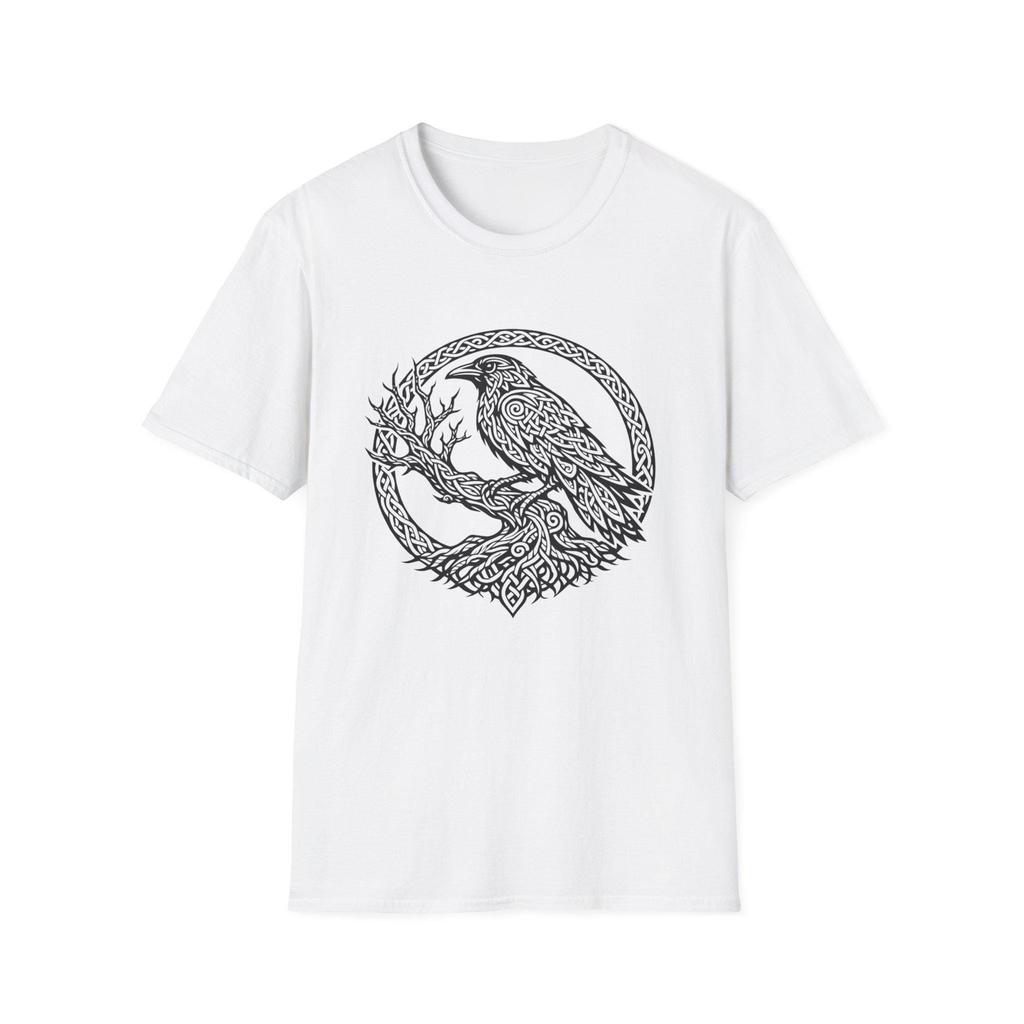 Celtic Raven Illustration Men T Shirt Norse Knotwork Raven Tees Cotton Tops
