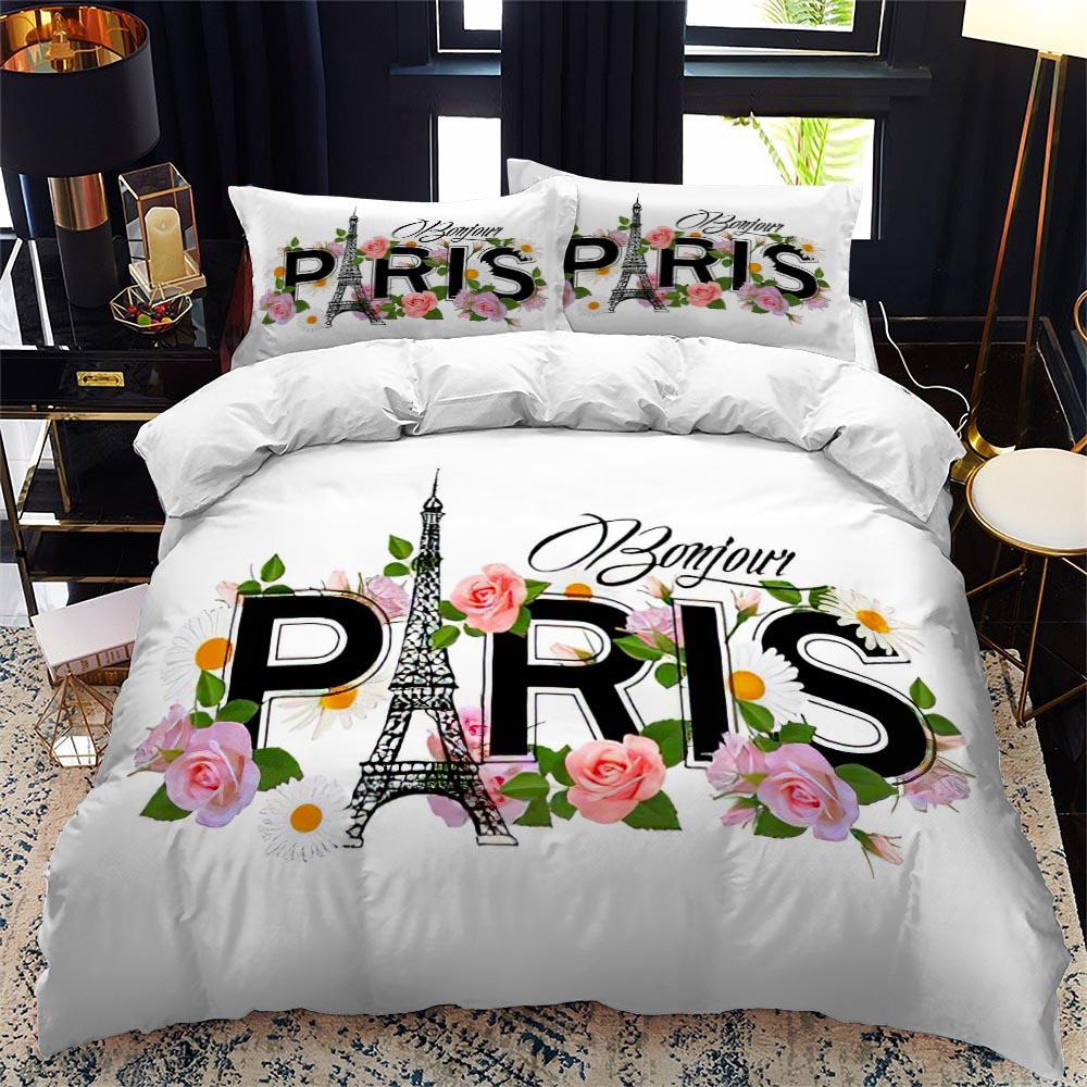 Пододеяльник с изображением Эйфелевой башни, короля и королевы, Париж, знаменитая архитектура, комплект постельного белья для взрослых, романтический пейзаж, 2/3 шт., полиэстер, пододеяльник