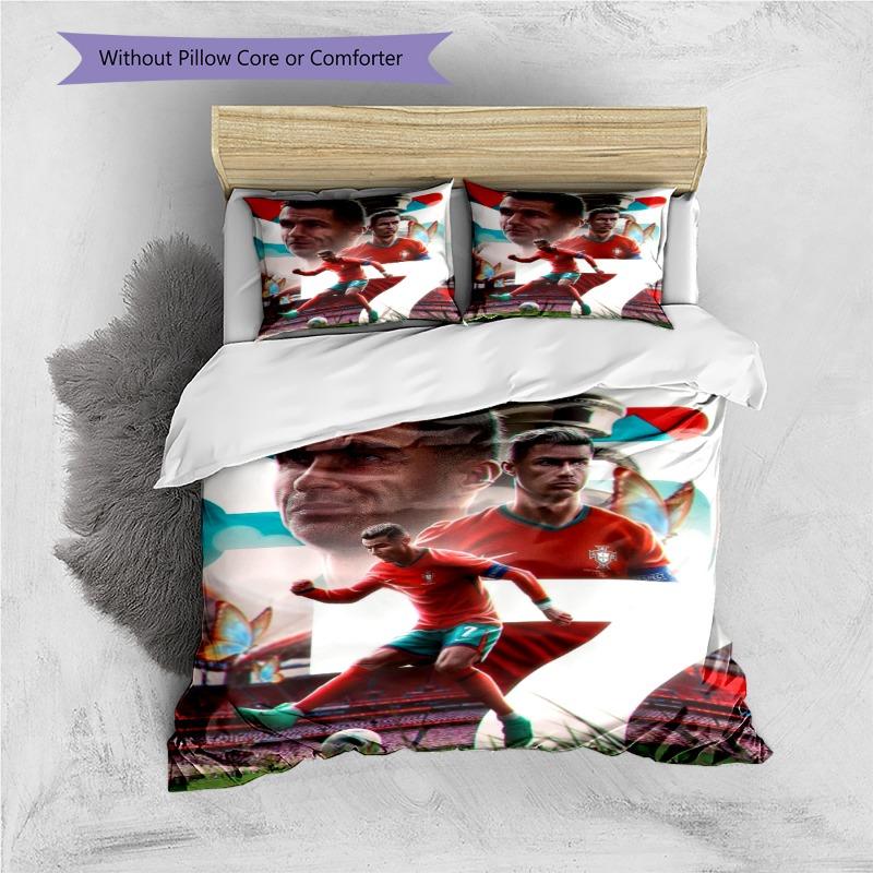 Soccer Star Player Portugal Team Collage Print 3‑Pieces Duvet Cover Set Sport Fan Bedding Bedroom Home Decor Without Pillow Core Comforter