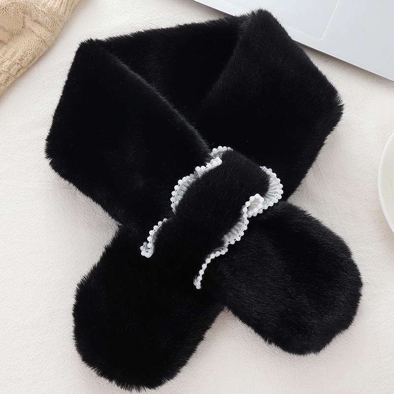 Pearl Scarf Women'S Winter Plush Scarf Rex Rabbit Hair Korean Version Warm Scarf Cross Versatile Girl Scarf