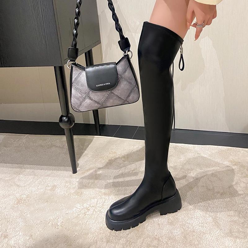 Female Shoes On Sale 2024 New Zipper Women Boots Autumn Round Toe Solid High Tube Over The Knee Platform Chunky Heels Long Boots