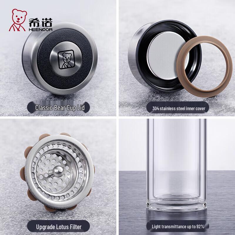 Heenoor 345mL Double Wall Glass Tea Infuser Bottle for Men