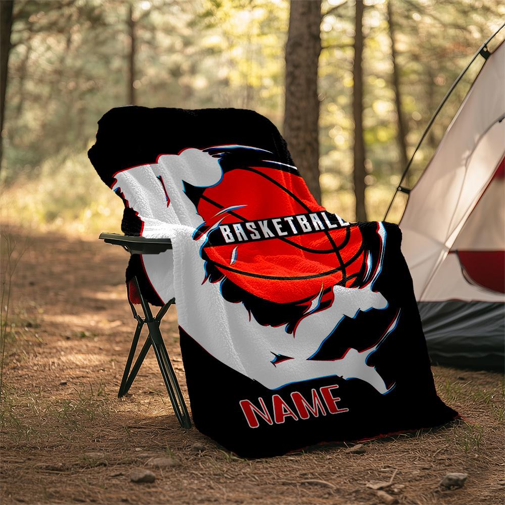 Basketball Action Sports Graphic Design Personalized Outdoor Blanket Personalized Text Comfortable Texture Suitable For Picnics Outdoor Travel And
