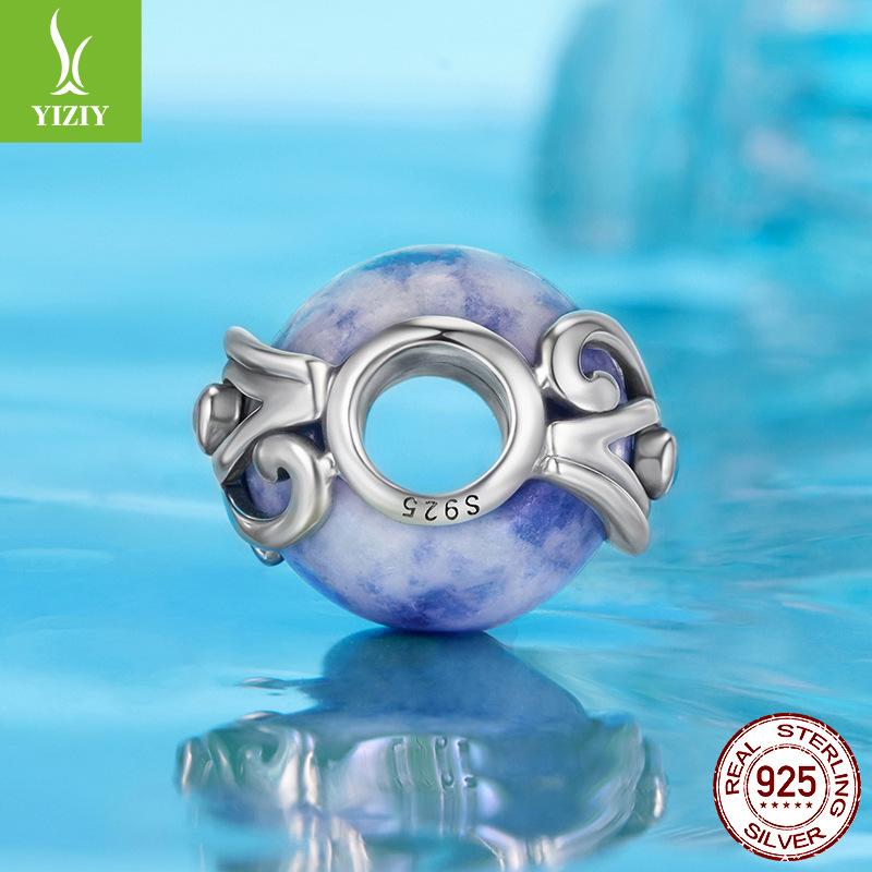 Глаз Гора Бусины из камня с синей точкой, Богемские бусины из стерлингового серебра S925, Рассыпные бусины