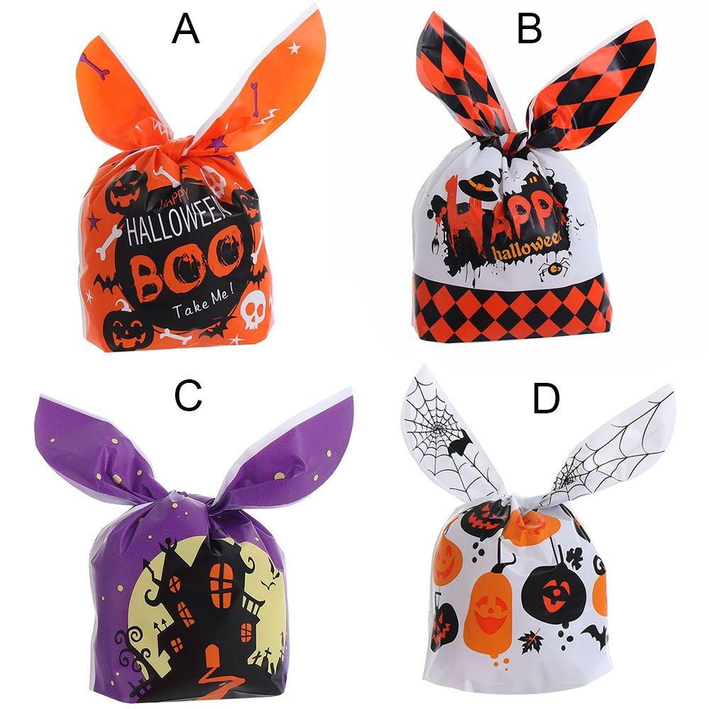 50Pcs Bat Pumpkin Halloween Decoration Cookie Bag Rabbit Ear Halloween Candy Bags Baking Packaging