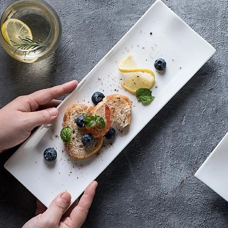 White Ceramic Dinner Plate Creative Long Sushi Plate Rectangular Dim Sum Barbecue Plate Japanese Tableware Restaurant Tableware