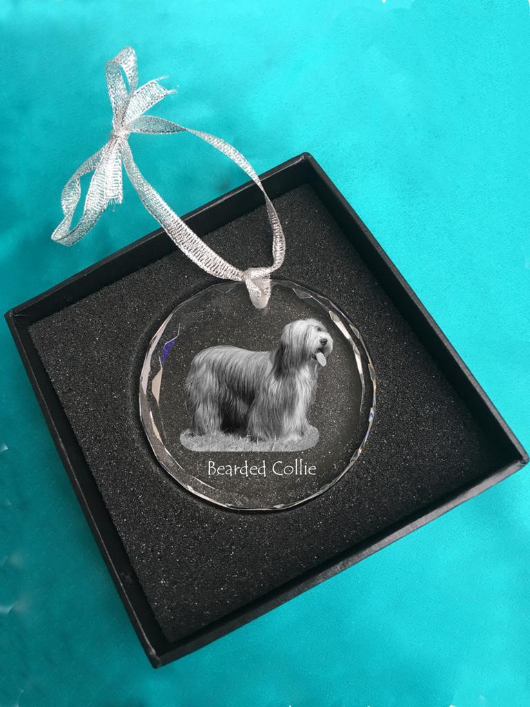 Bearded Collie, Highland Collie - crystal bauble with a photo, dog photo in crystal, personalized Christmas tree ornament by Art-Dog brand