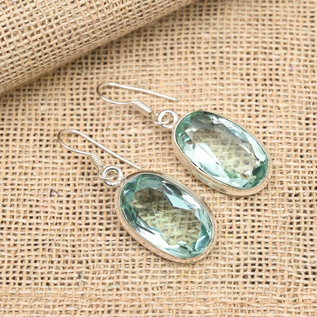 Lavish Green Amethyst Gemstone Handmade 925 Sterling Silver Earring Jewelry