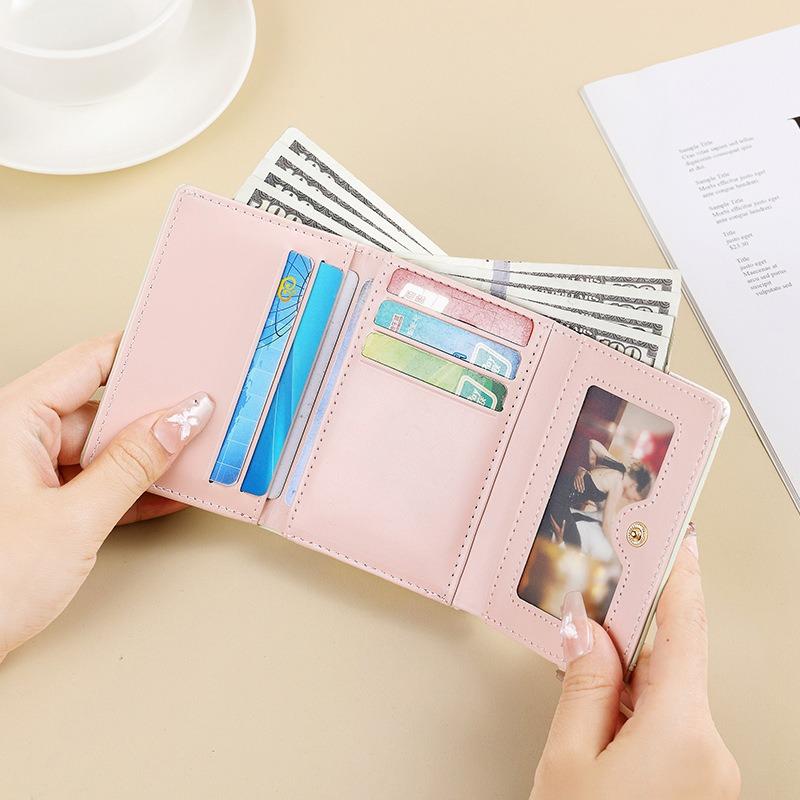 Женский короткий кошелек-клипса для карт, студенческий милый маленький свежий кошелек для мелочи, кошелек цвета макарон, место для нескольких карт