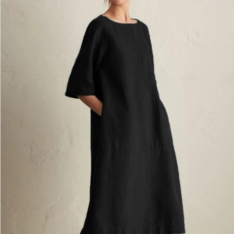 Женское повседневное платье большого размера с круглым вырезом и средней манжетой