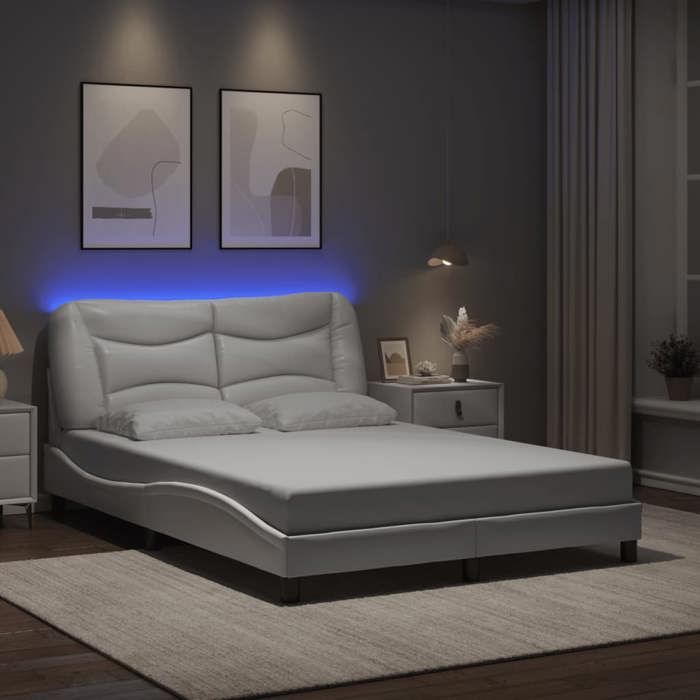 VidaXL Bed Frames with LED Lights, Upholstered Bed, Double Bed, Adult Bedroom Interior Bed, Modern, White 3213935