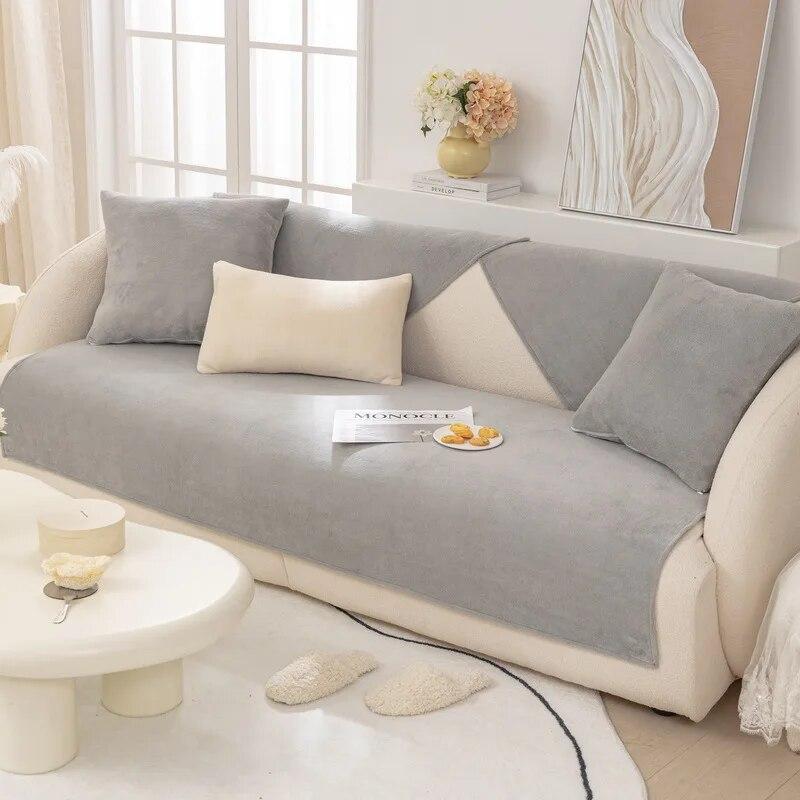 Мягкий стеганый плюшевый бархатный секционный чехол для дивана, толстый нескользящий диван-полотенце, однотонный короткий плюшевый чехол для дивана для гостиной
