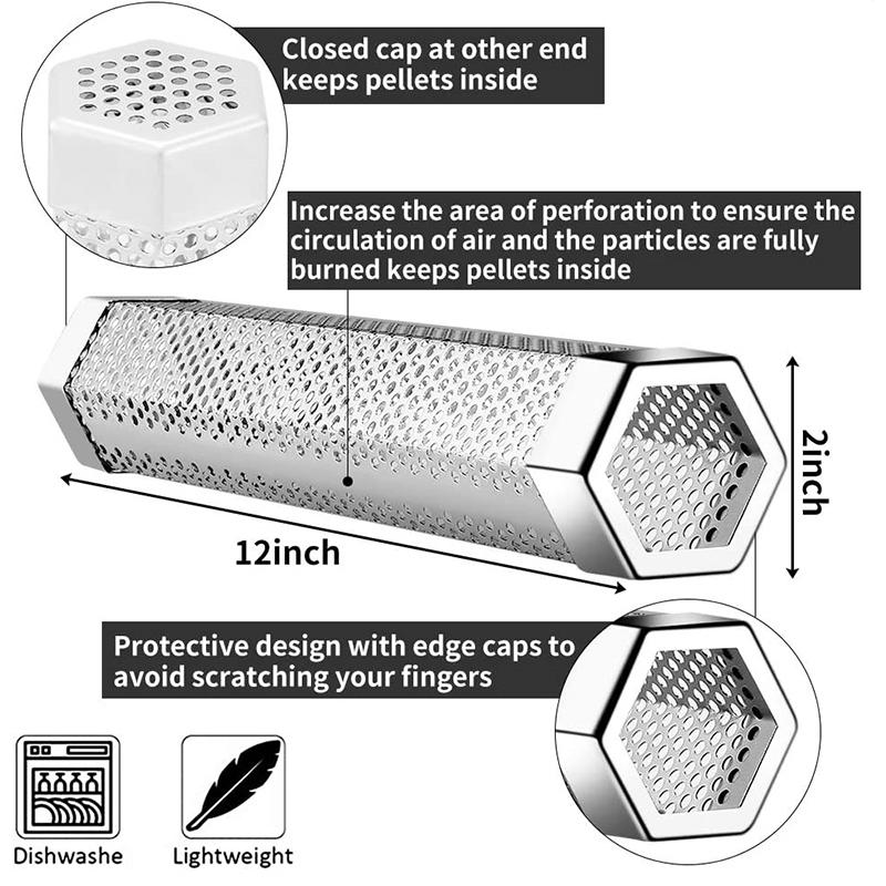 LMETJMA Hexagon Pellet Smoker Tube 12 Inch Stainless Steel BBQ Wood Pellet Tube Smoker for Cold/Hot Smoking 5 Hours JT185