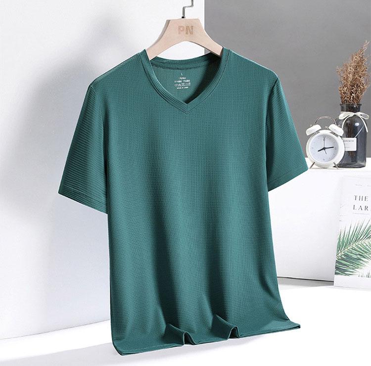 Men's Summer V-Collar Short-Sleeve Quick-Dry Breathable Plus Size Solid Color T-Shirt Casual And Comfortable T-Shirt