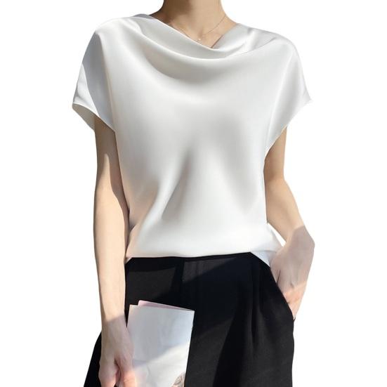 Женские топы, атласные гладкие топы с однотонными рукавами и воротником, короткая цветная искусственная блузка, уличная одежда