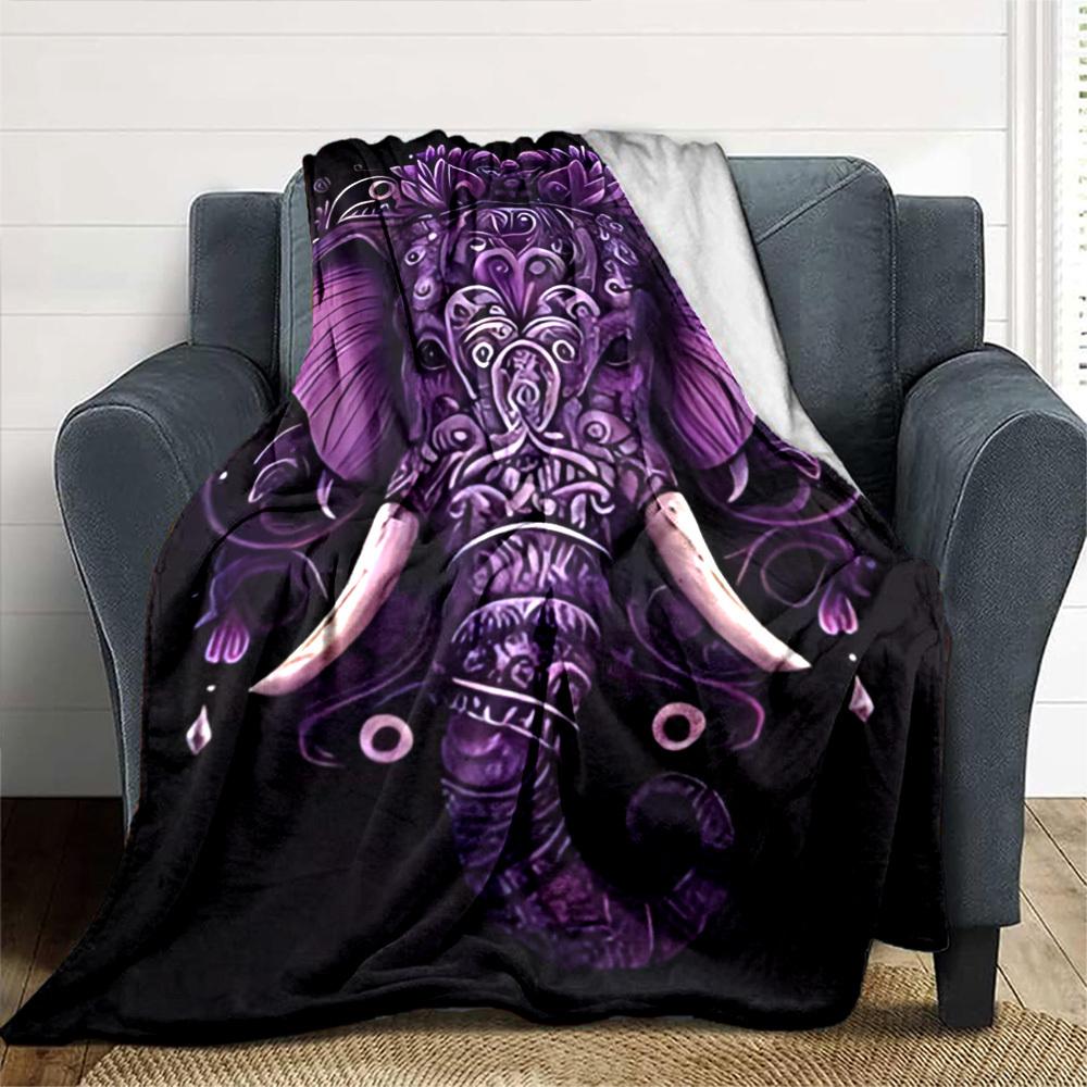 1pc elephant pattern Throw Blanket Soft Flannel, Cozy All Season Polyester Perfect for Home, Office