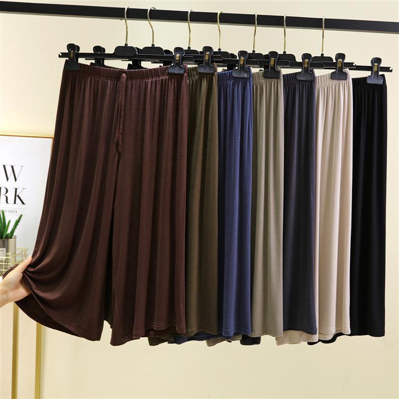 Женские летние модальные широкие брюки для отдыха - Однотонные, универсальные, свободного кроя, длиной семь восьмых