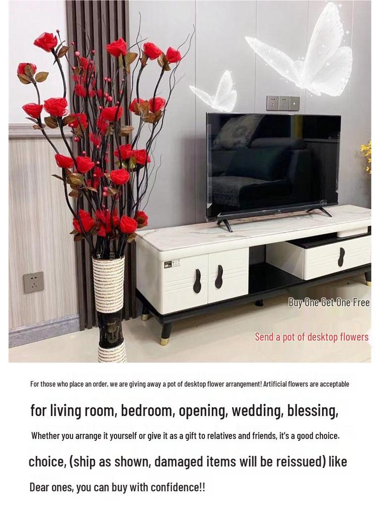 Floor Standing Artificial Flower Arrangement with Preserved Roses for Living Room Decoration - Dried Bouquet for New House Décor