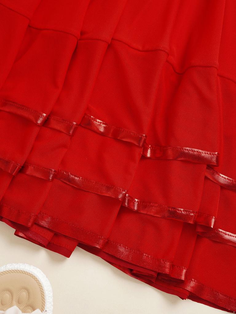 Девочки Эластичный Пояс Многоярусная Танцевальная Юбка Полосатая Сетка Однотонный Дизайн Стильная Юбка для Практики