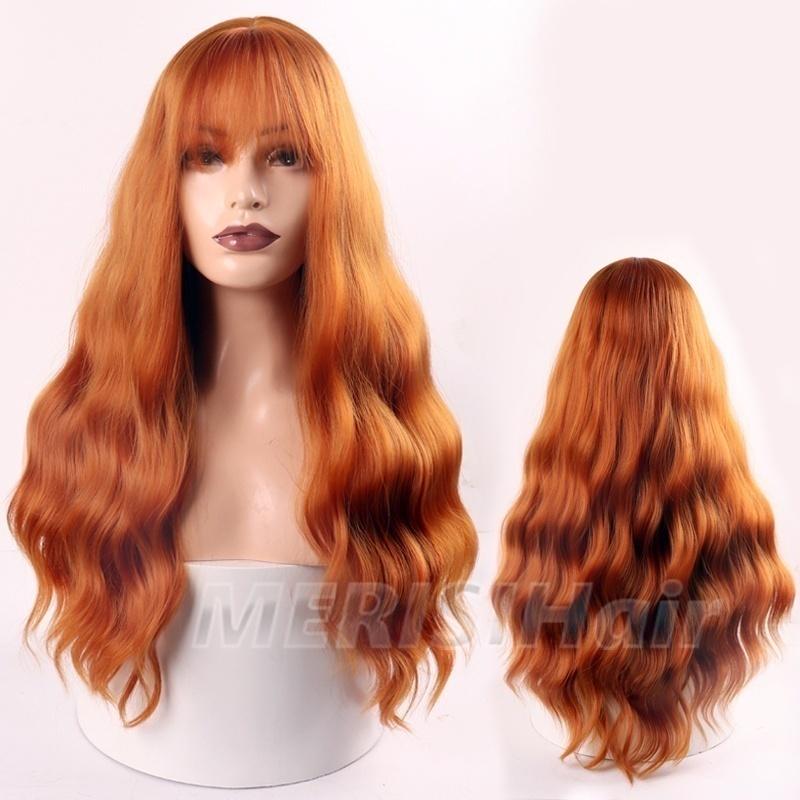 LISI HAIR Ladies Fashion Long Wavy Hair Wig with Bangs Black Brown Blonde Synthetic Fiber Wig with Bangs Party Daily Wear